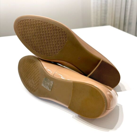 Tory Burch Royal Tan Nude Claire Ballet Tumbled Patent Leather Flats US Size 6.5 - Picture 7 of 8